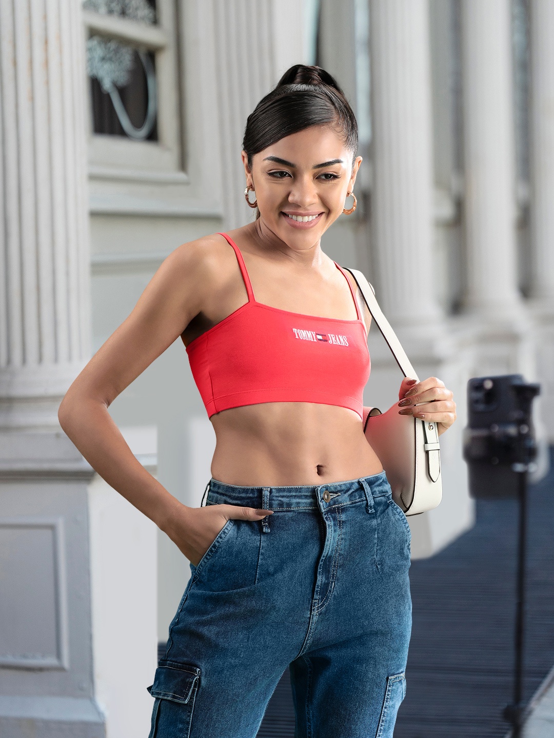 

Tommy Hilfiger Brand Logo Embroidered Sleeveless Crop Top, Coral