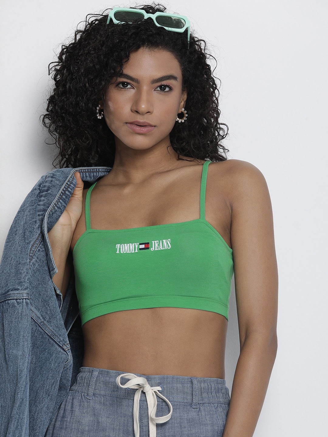 

Tommy Hilfiger Brand Logo Embroidered Sleeveless Crop Top, Green