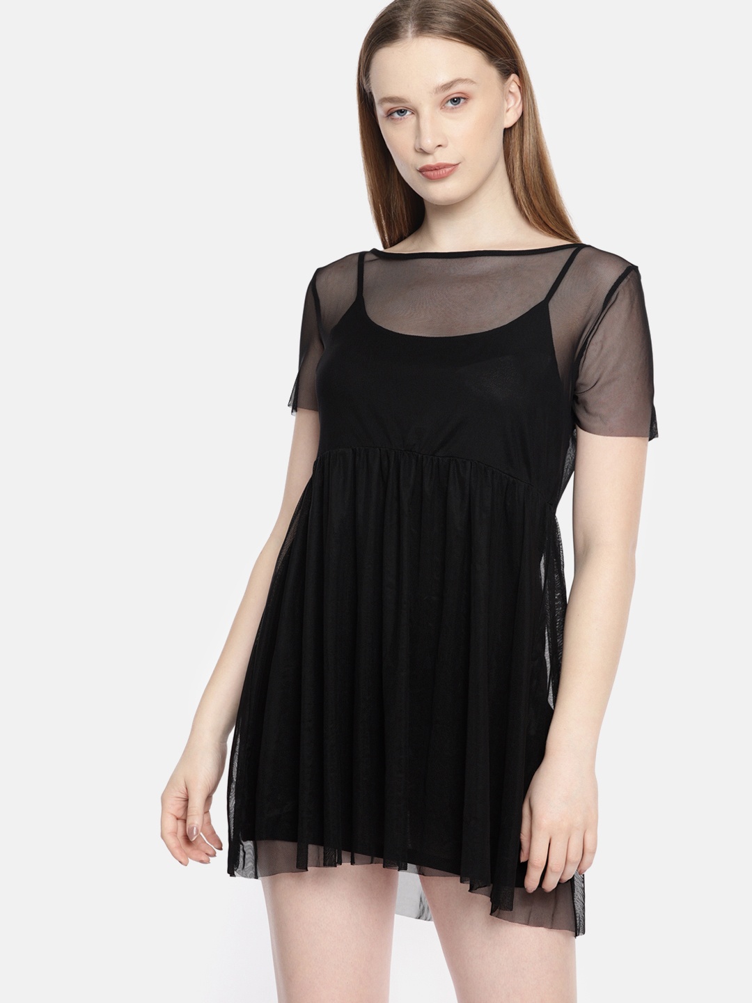 

FOREVER 21 Women Solid Black A-Line Dress