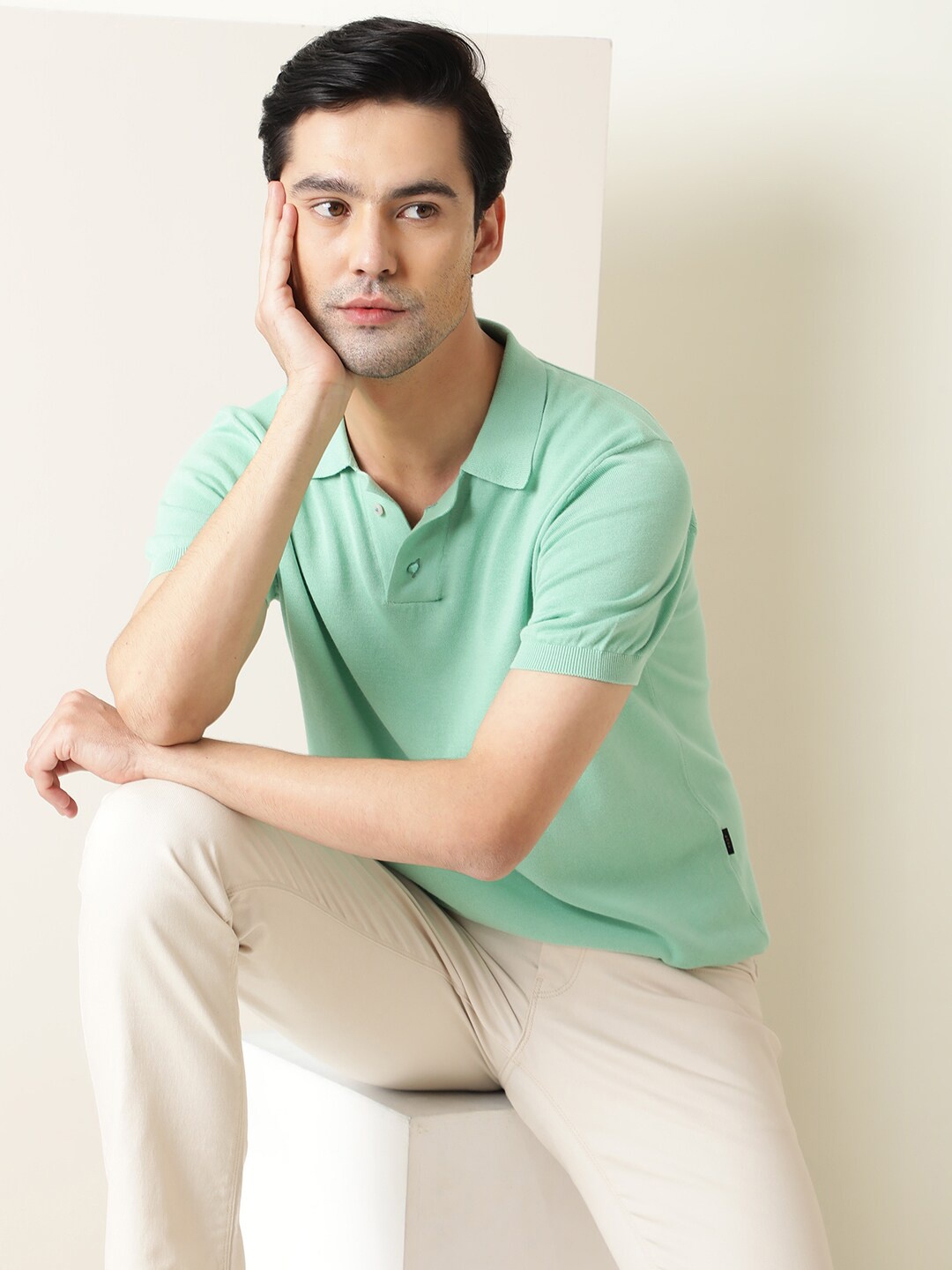

RARE RABBIT Men Noah Polo Collar Slim Fit Cotton T-Shirt, Green