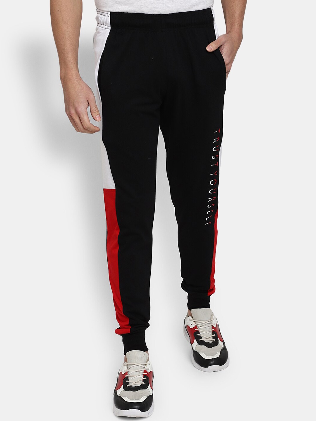 

V-Mart Men Colourblocked Straight Fit Joggers, Black