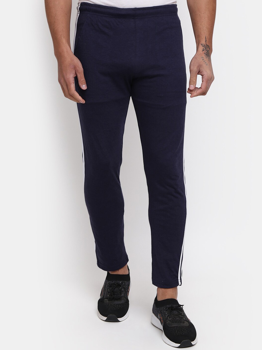 

V-Mart Men Cotton Mid-Rise Track Pants, Navy blue