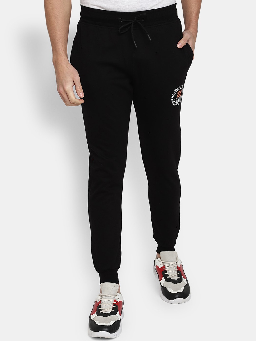 

V-Mart Men Mid Rise Straight Fit Cotton Terry Joggers, Black