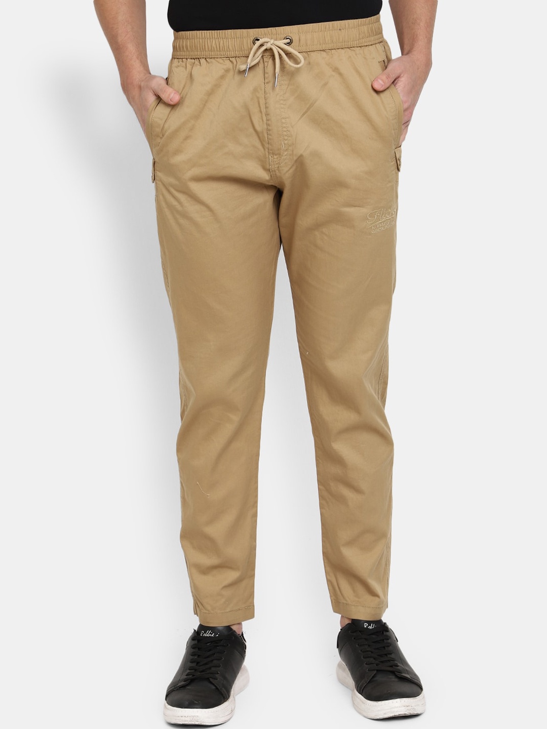 

V-Mart Men Mid-Rise Twill Track Pants, Khaki