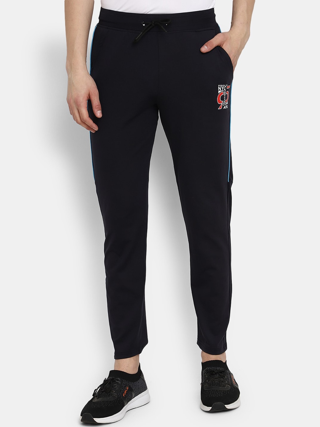 

V-Mart Men Side Piping Detail Mid-Rise Straight-Fit Track Pants, Navy blue