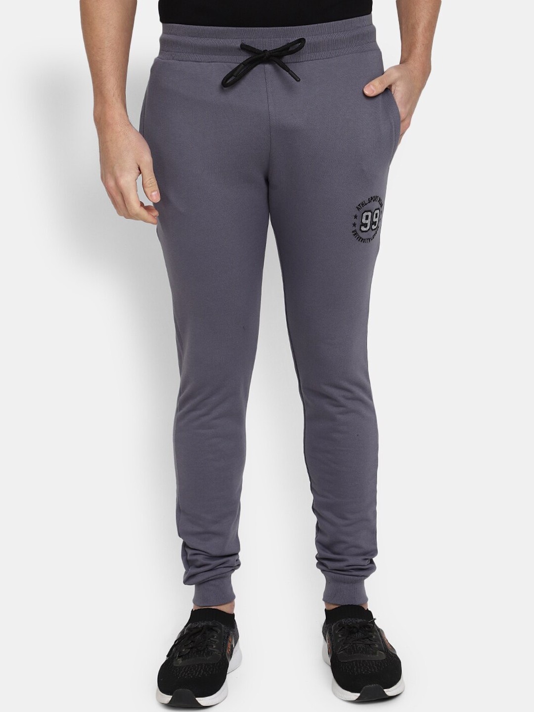 

V-Mart Men Self Design Cotton Mid-Rise Terry Joggers, Grey