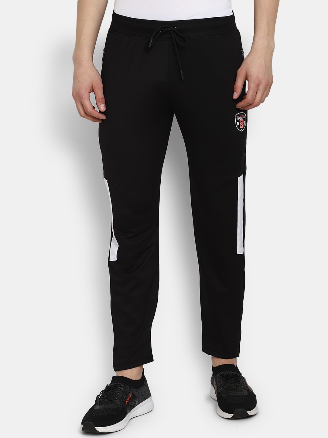 

V-Mart Men Mid-Rise Printed Detail Cotton Track Pants, Black