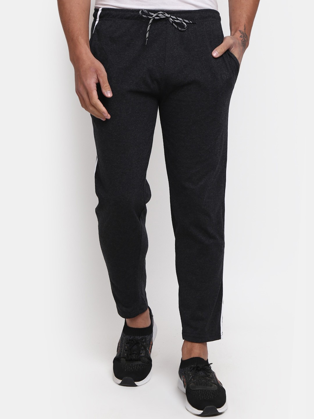 

V-Mart Men Striped Detail Single Jersey Track Pant, Grey