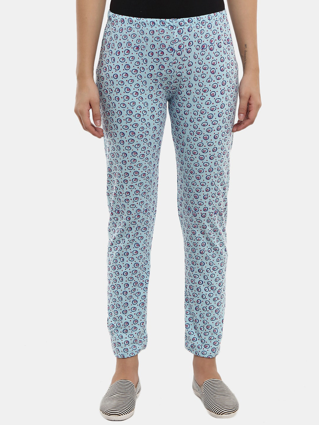 

V-Mart Women Mid-Rise Printed Cotton Single Jersey Track Pant, Blue