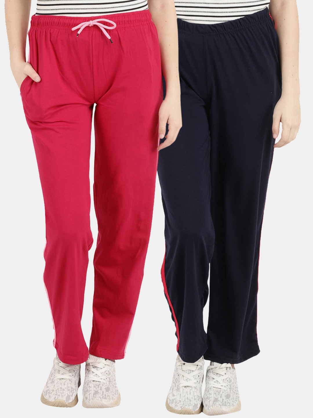 

V-Mart Women Pack of 2 Pure Cotton Mid-Rise Regular Fit For Joggers, Pink