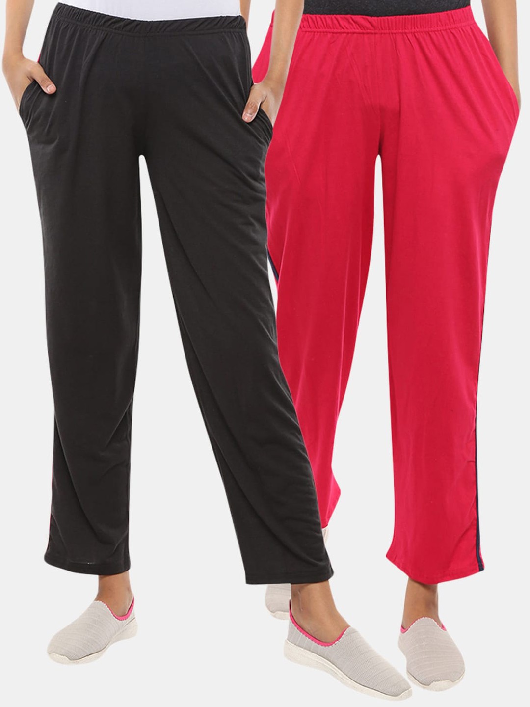 

V-Mart Women Pack Of 2 Cotton Mid-Rise Track Pants, Pink