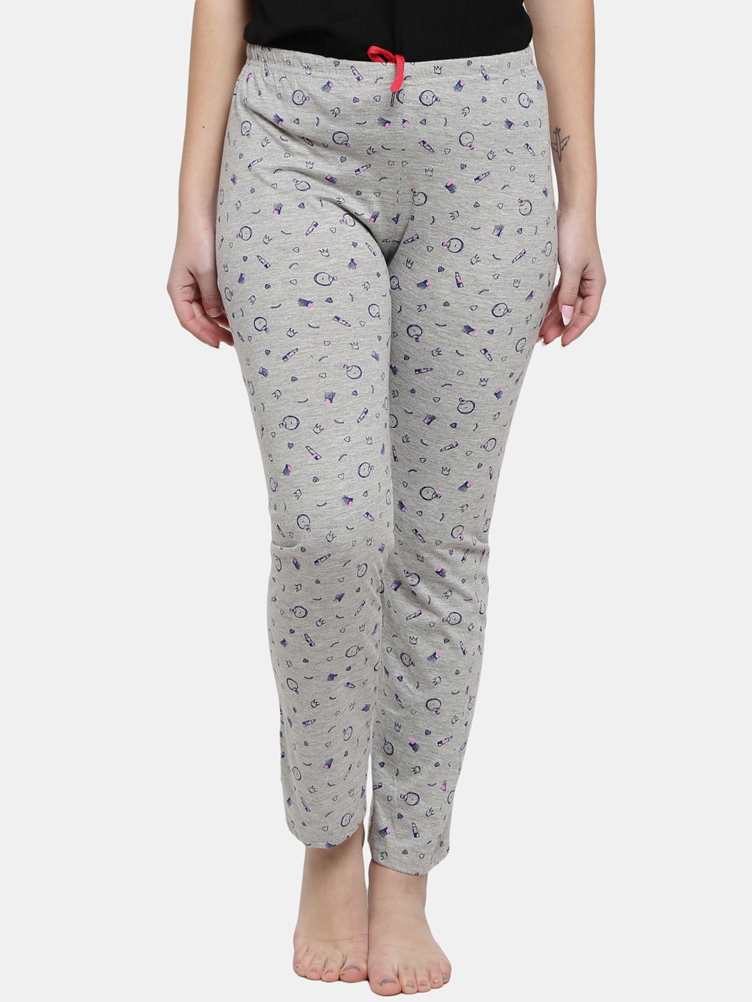 

V-Mart Women Printed Cotton Lounge Pants, Grey melange