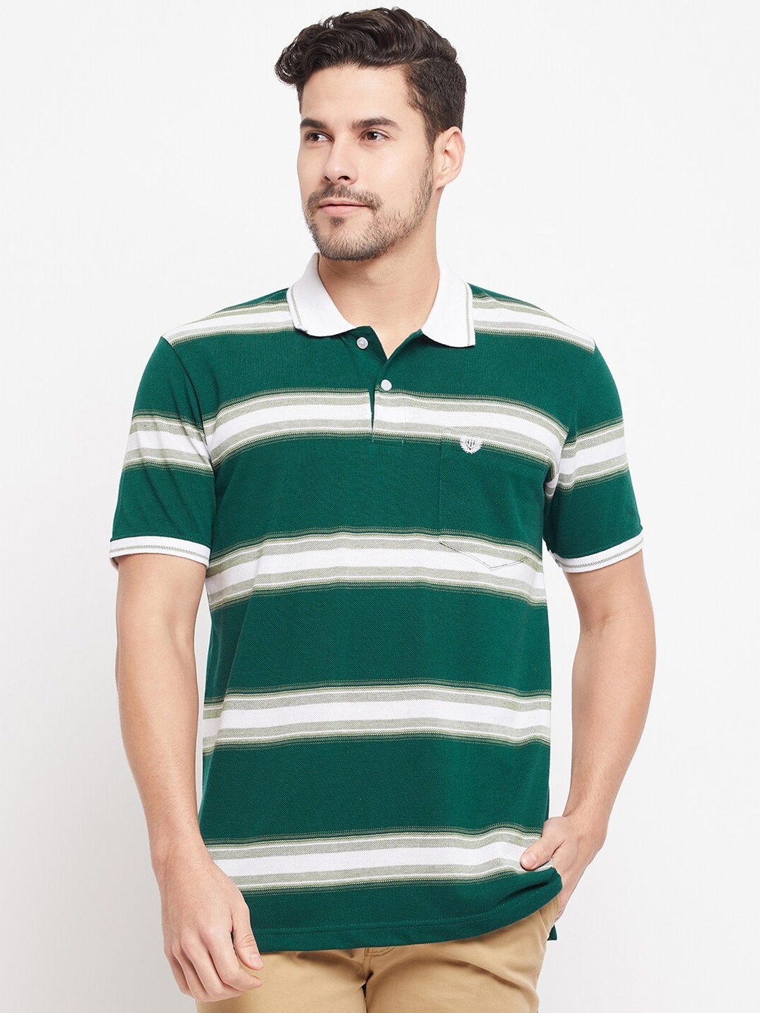 

Duke Striped Polo Collar Cotton Slim Fit T-shirt, Green