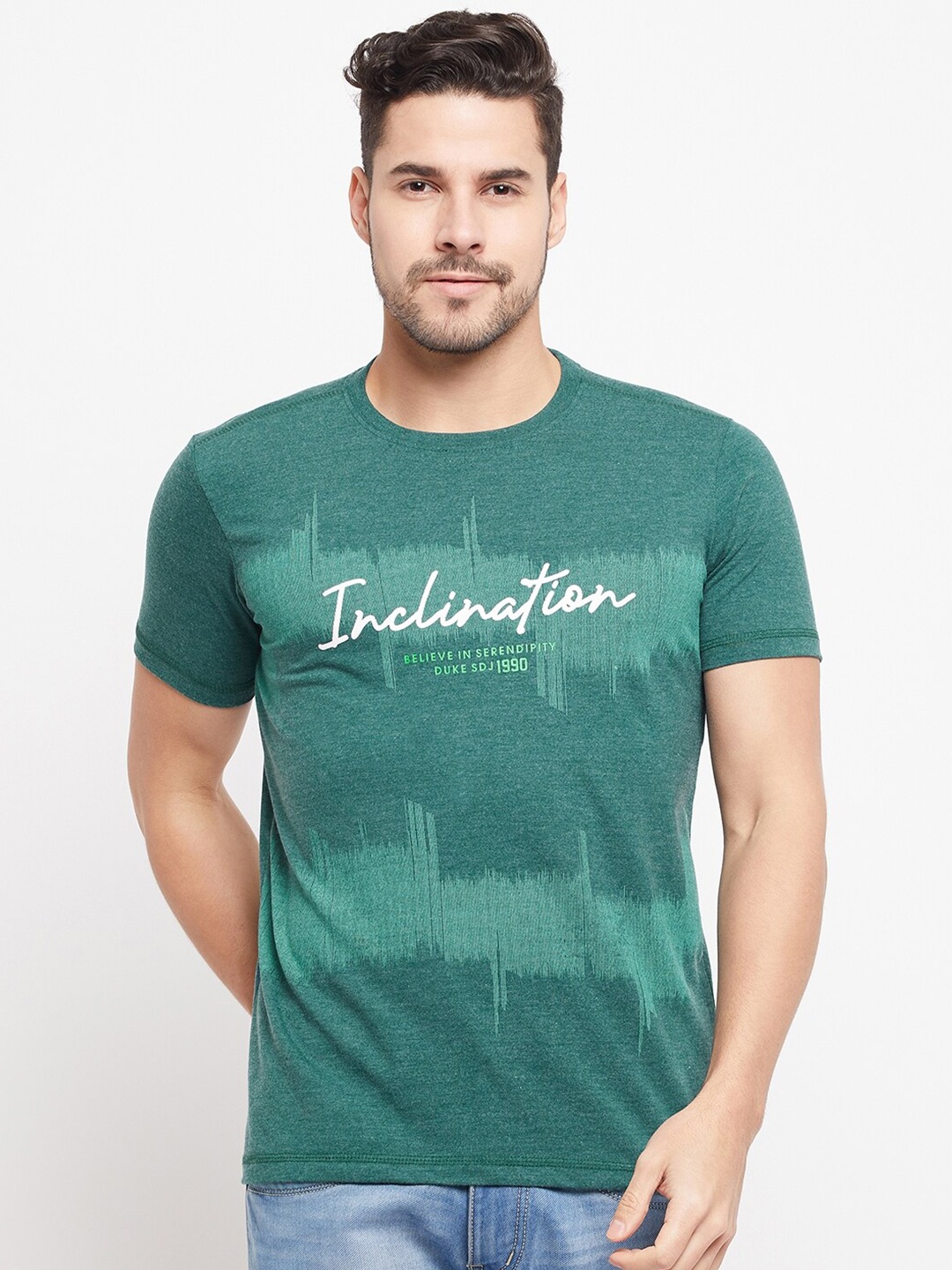 

Duke Typography Printed Cotton Slim Fit T-shirt, Green