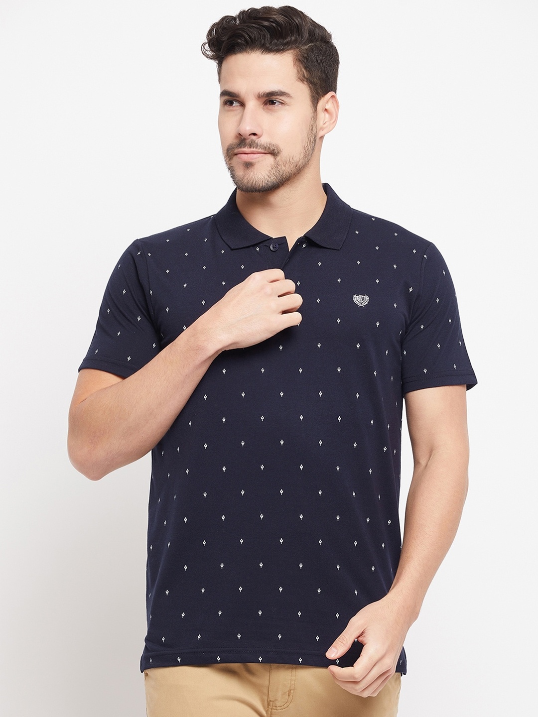 

Duke Conversational Printed Polo Collar Cotton Slim Fit T-shirt, Navy blue