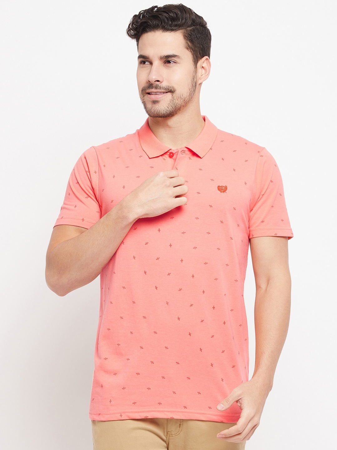 

Duke Conversational Printed Polo Collar Cotton Slim Fit T-shirt, Coral