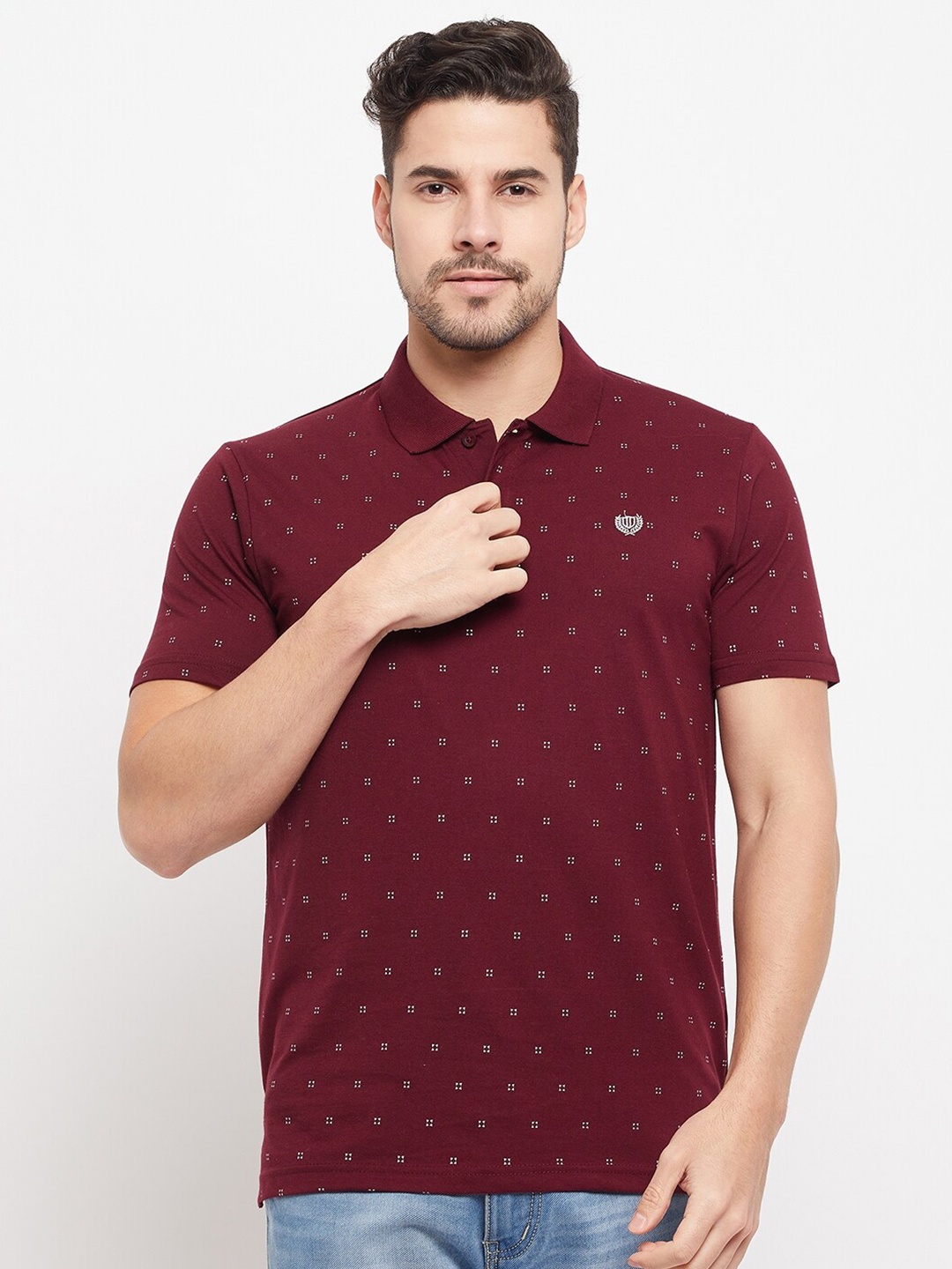 

Duke Conversational Printed Short Sleeve Polo Collar Cotton T-shirt, Maroon