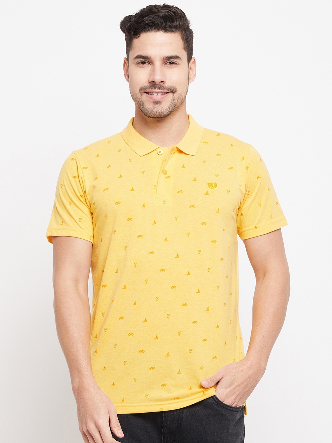 

Duke Conversational Printed Short Sleeve Polo Collar Cotton T-shirt, Yellow