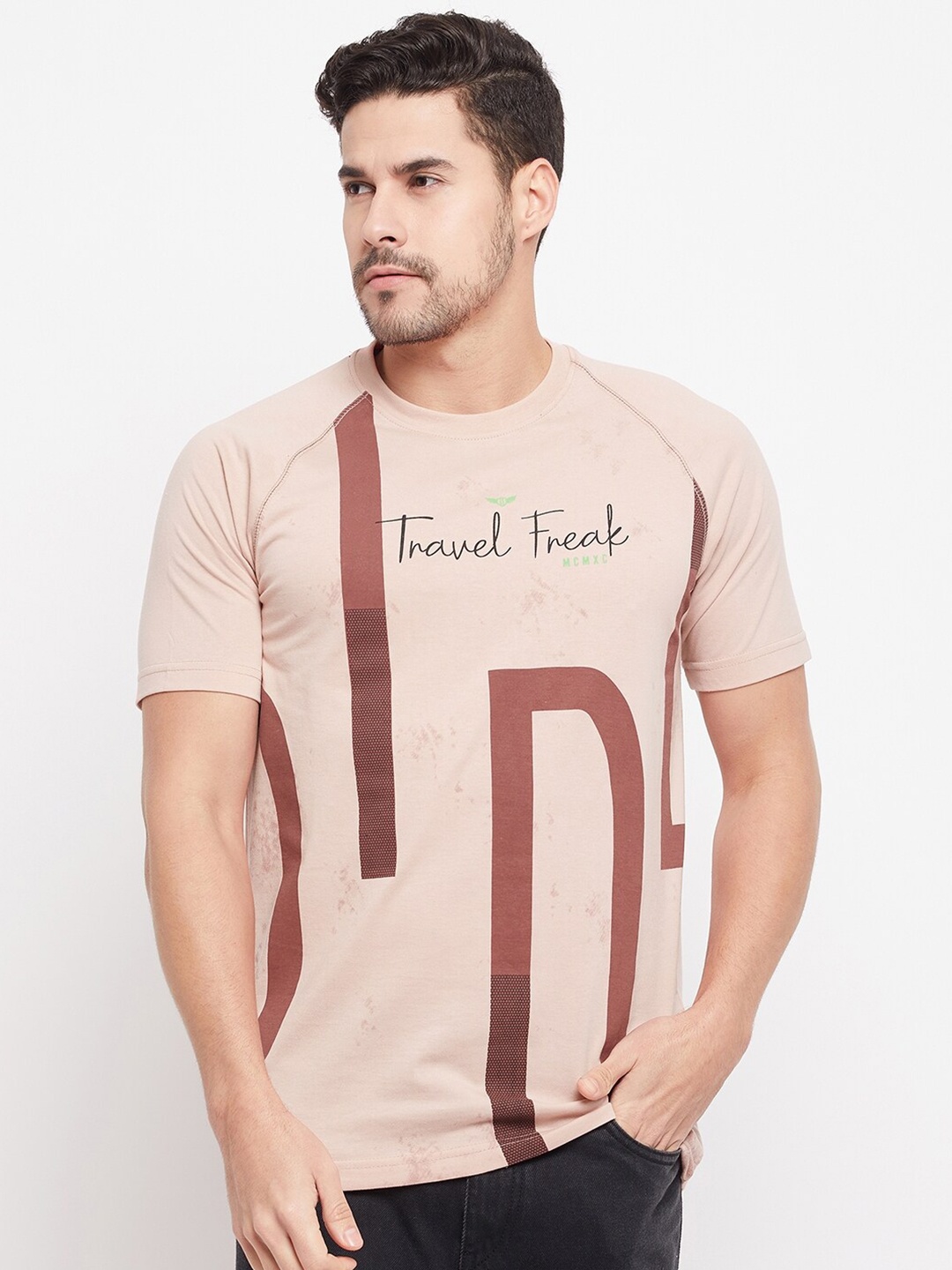 

Duke Typography Printed Round Neck Slim Fit Cotton T-shirt, Brown