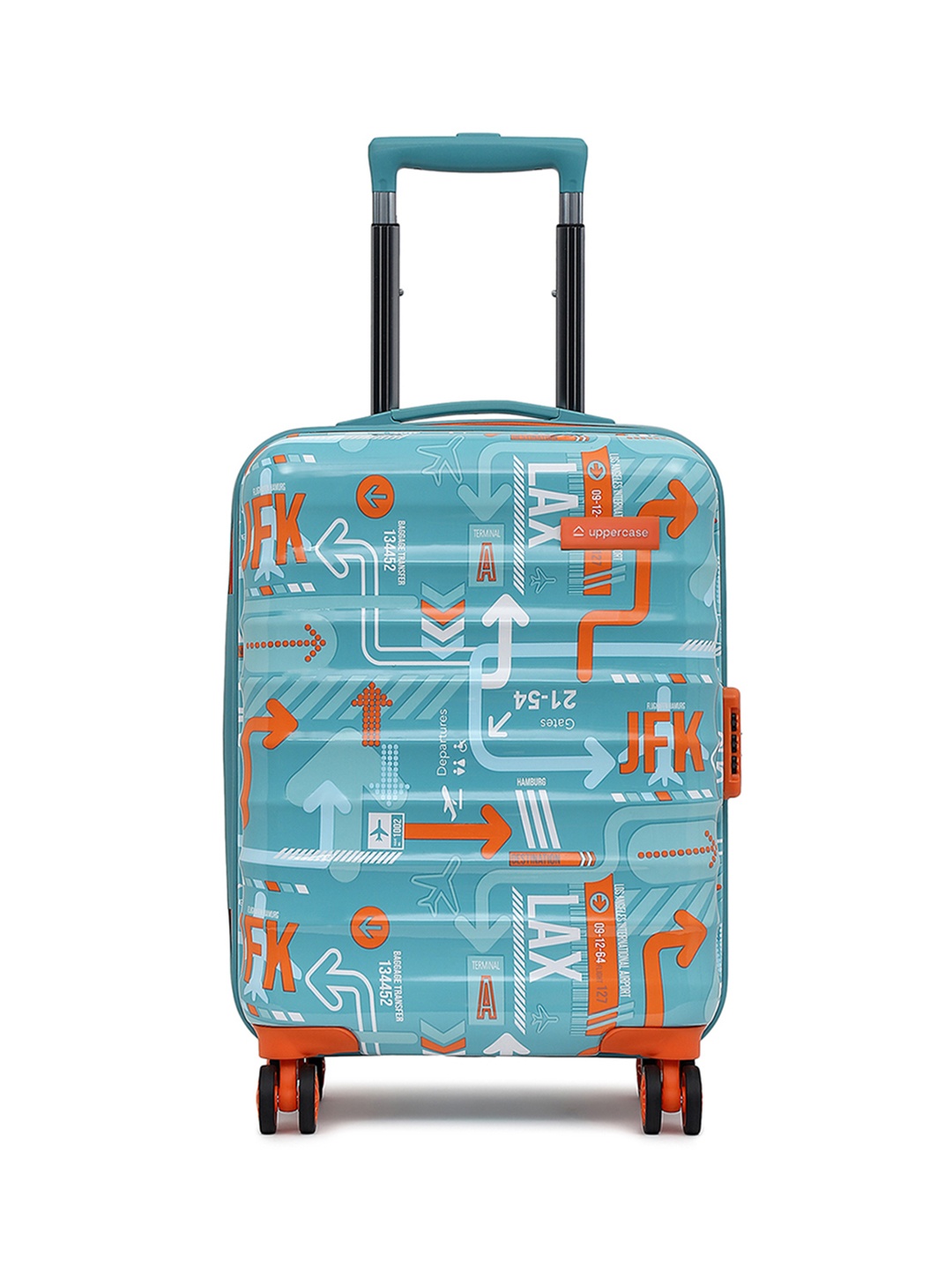 

uppercase JFK Printed & Textured Hard Sided Small Trolley Bag, Teal