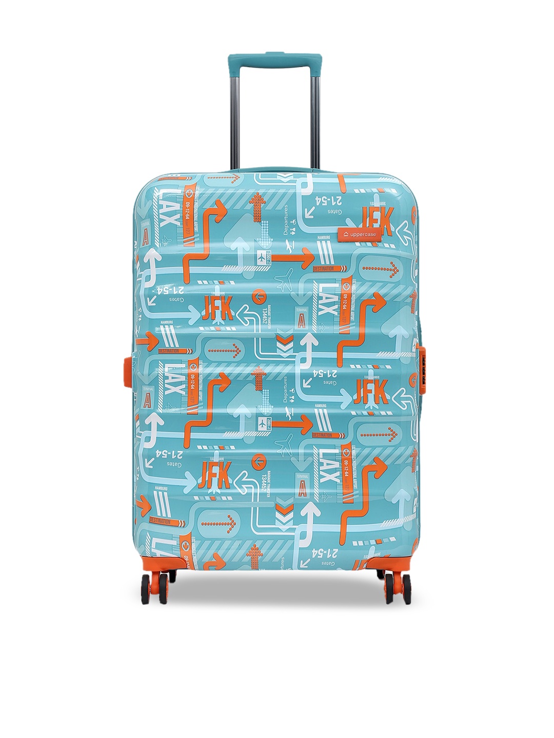 

uppercase JFK Printed Hard Large Trolley Suitcase, Teal