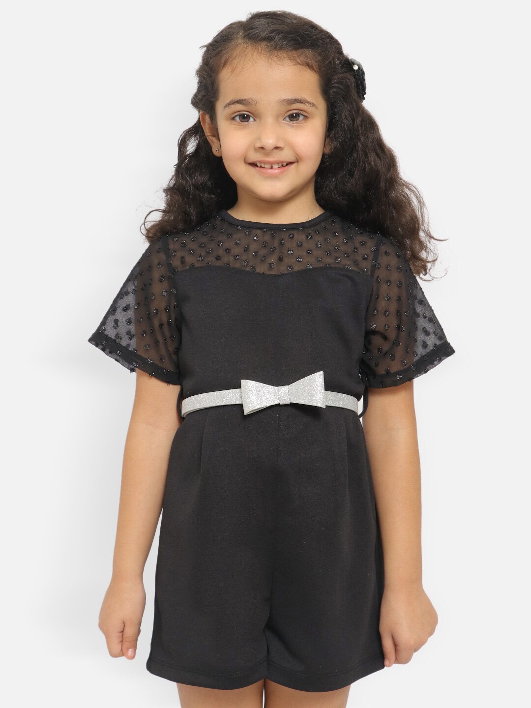 

Nauti Nati Girls Boat Neck Short Sleeves Playsuit, Black