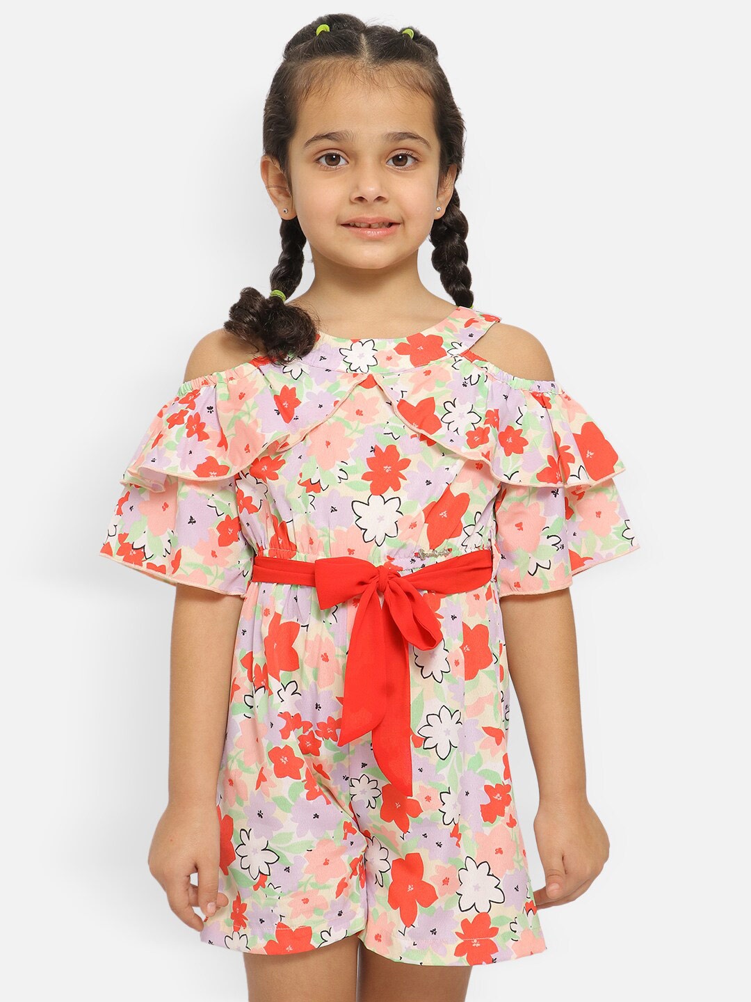 

Nauti Nati Girls Floral Printed Halter Neck Playsuit, Peach