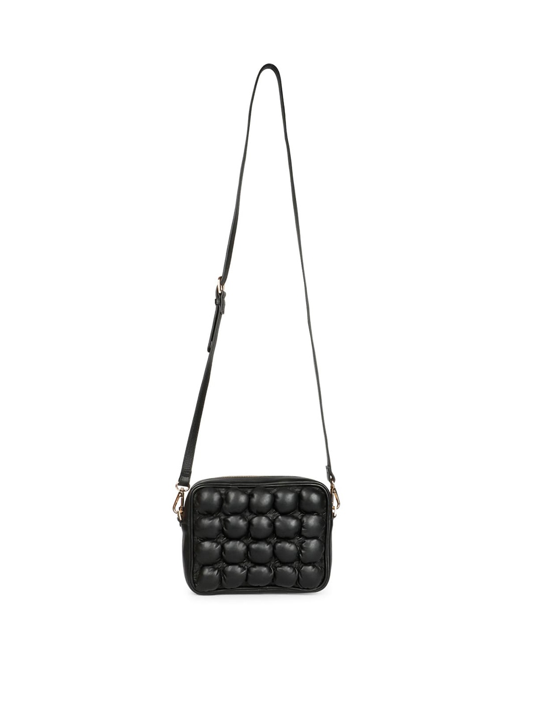 

Saint G Leather Structured Sling Bag with Quilted, Black