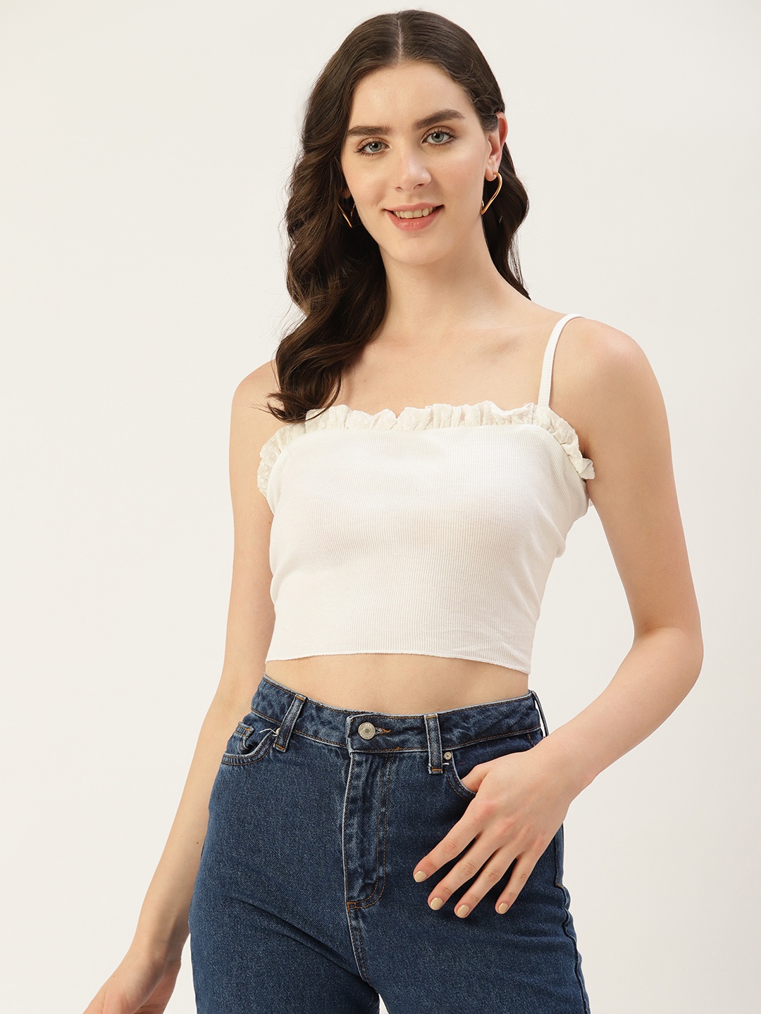 

Off Label Ribbed Ruffled Crop Top, White