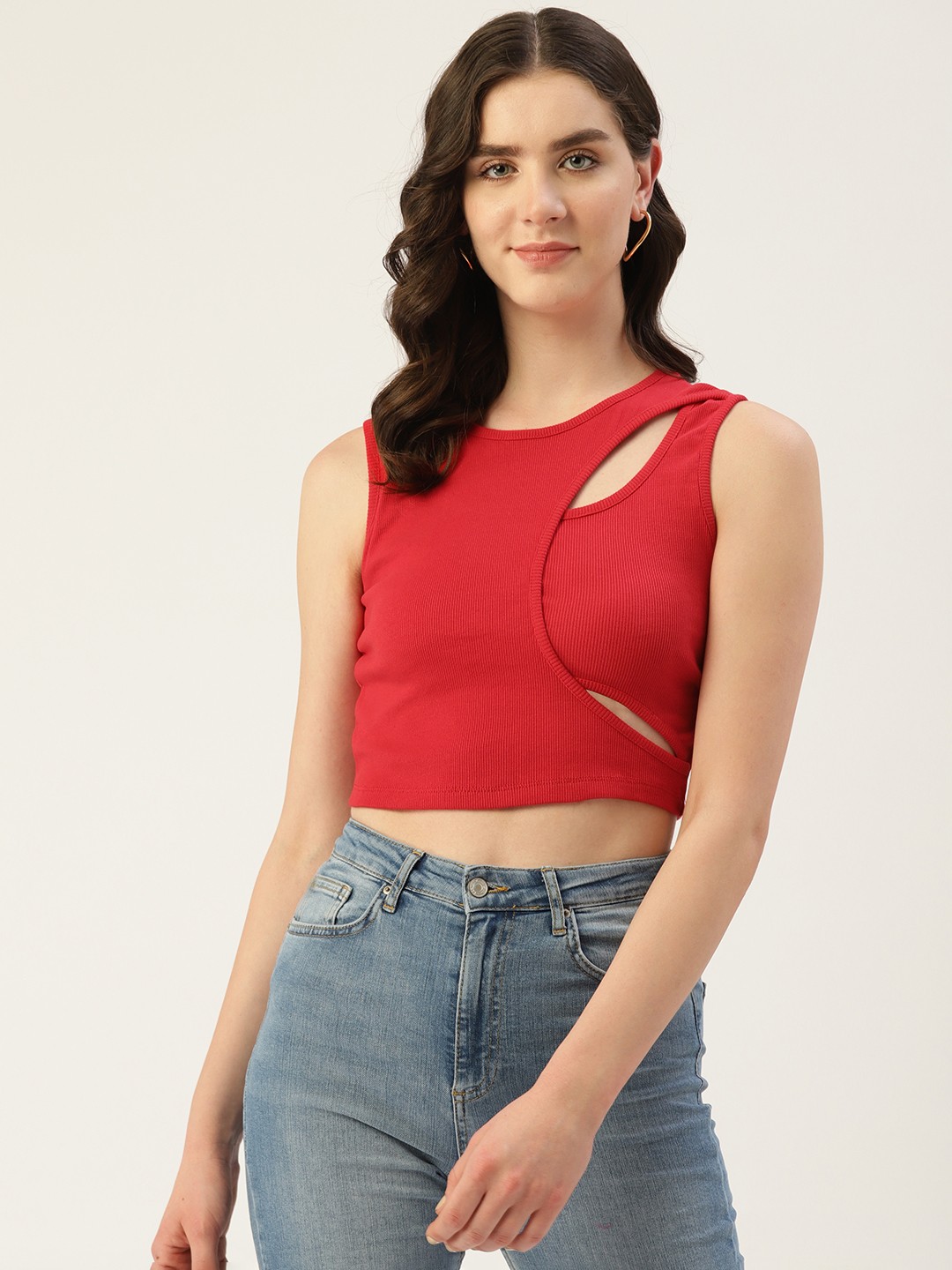 

Off Label Ribbed Crop Top With Cut Out Detail, Red
