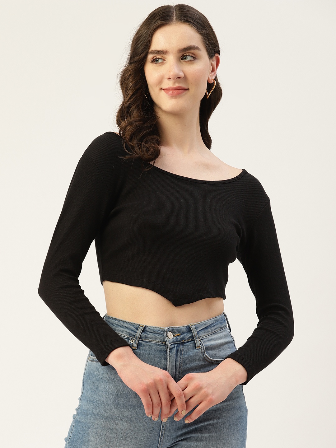 

Off Label Ribbed Fitted Crop Top, Black