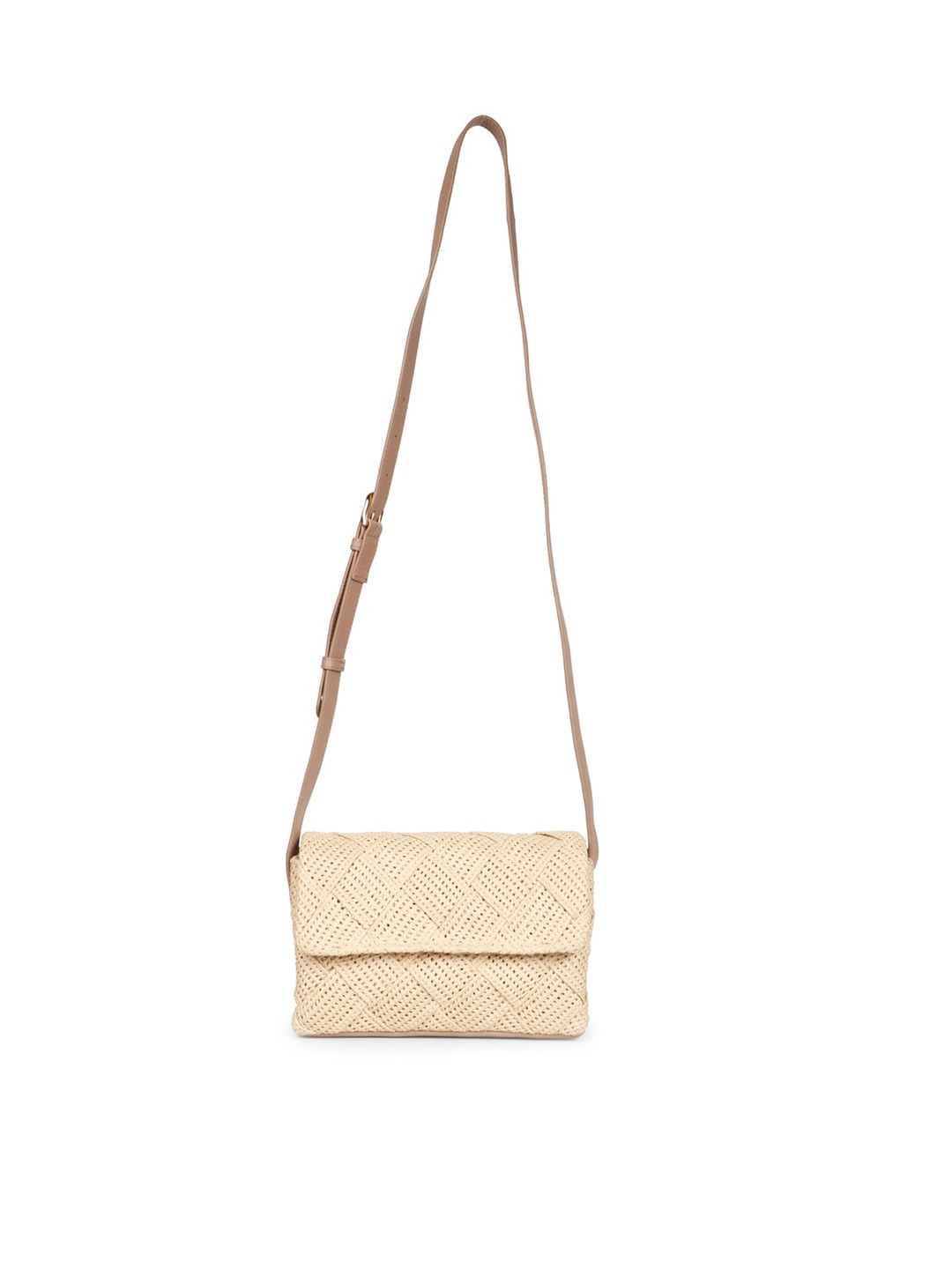 

Saint G Beige Geometric Woven Design Leather Structured Sling Bag