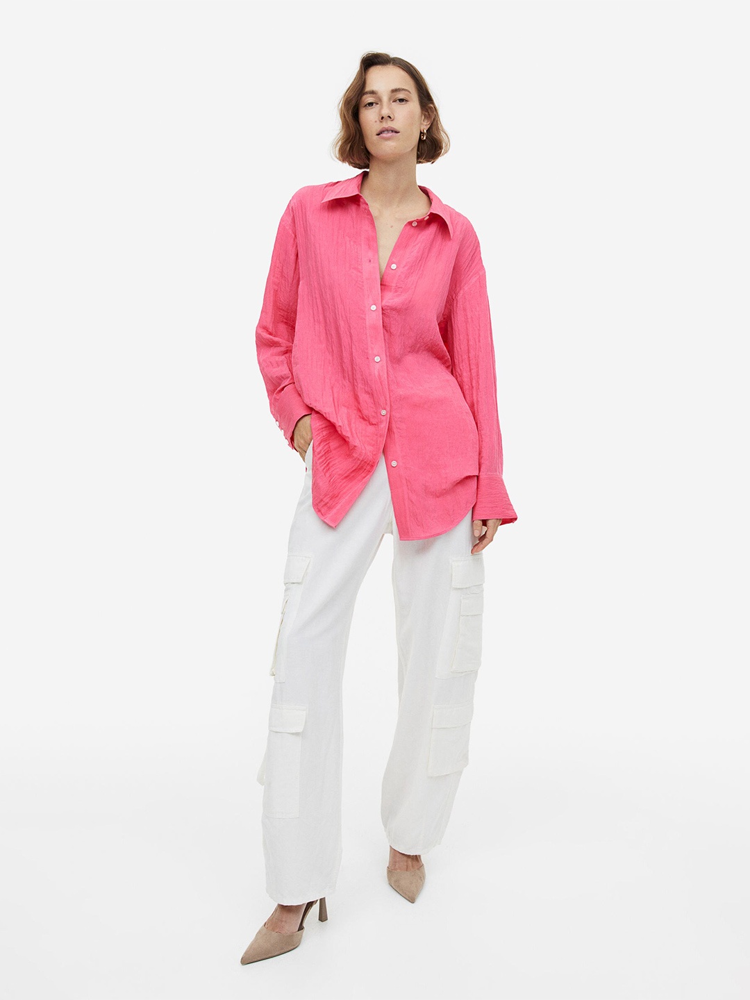 

H&M Women Crinkled Chiffon Shirt, Pink