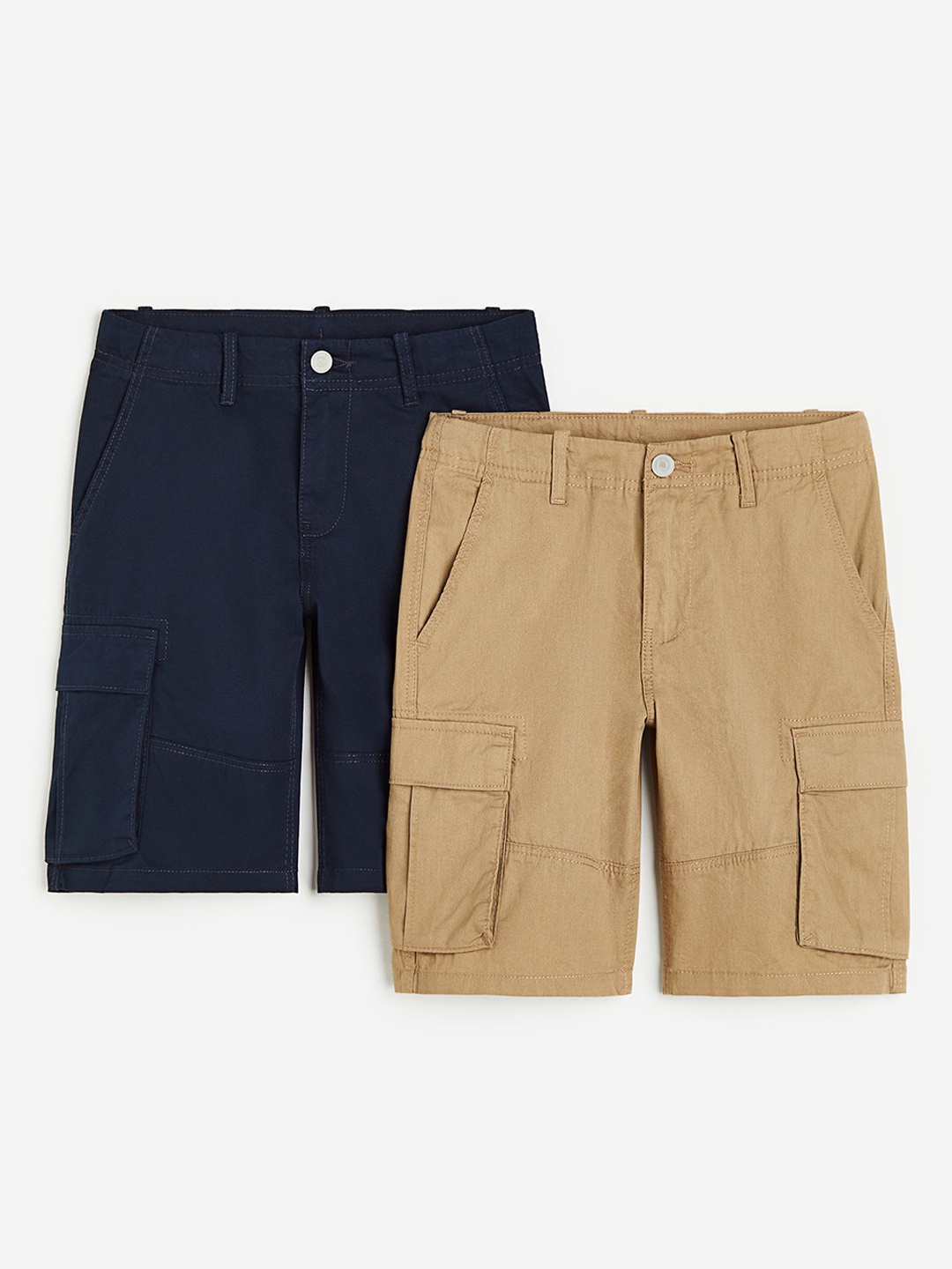 

H&M Boys 2-Pack Pure Cotton Cargo Shorts, Beige