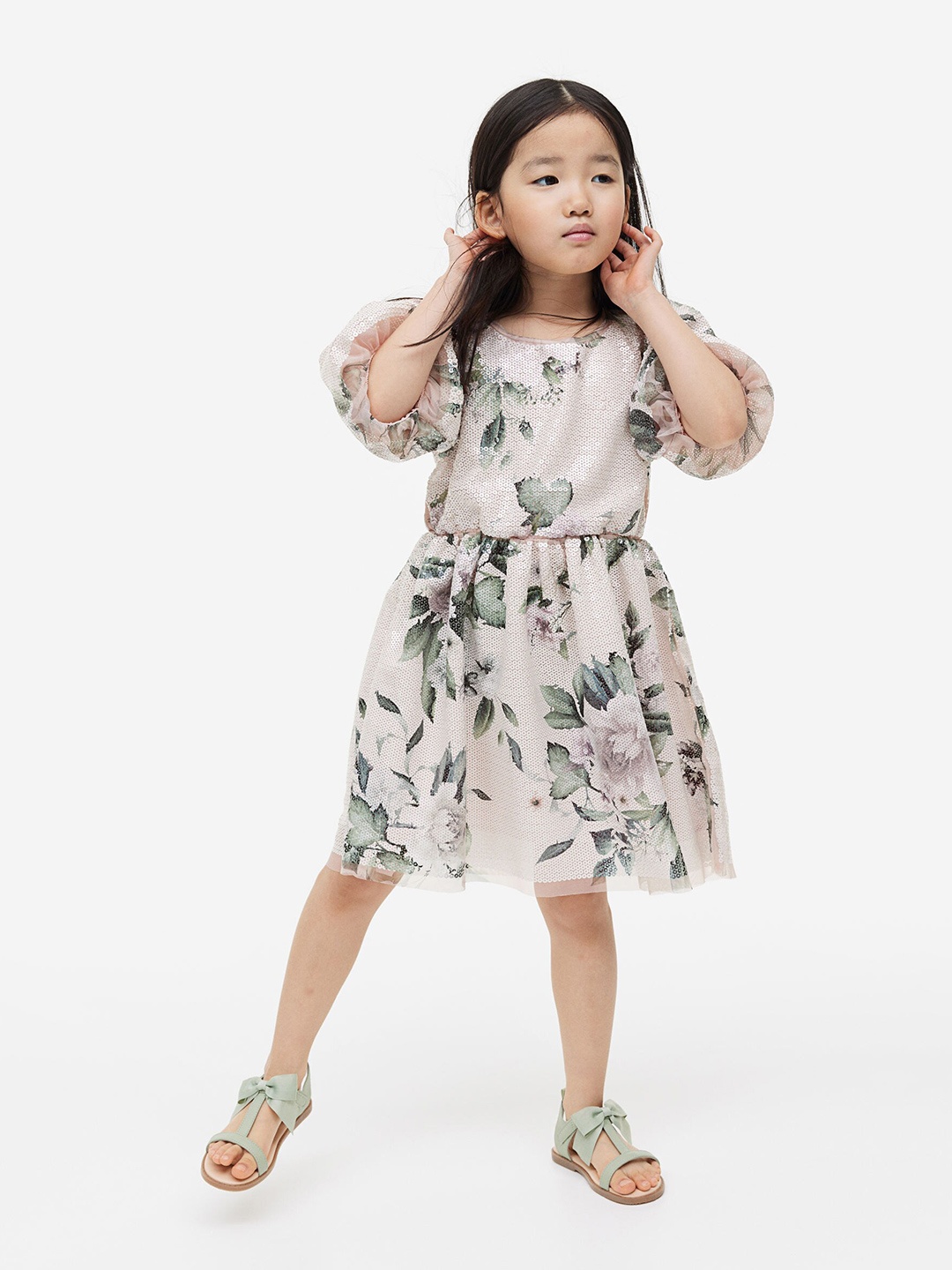 

H&M Girls Sequined Dress, Beige