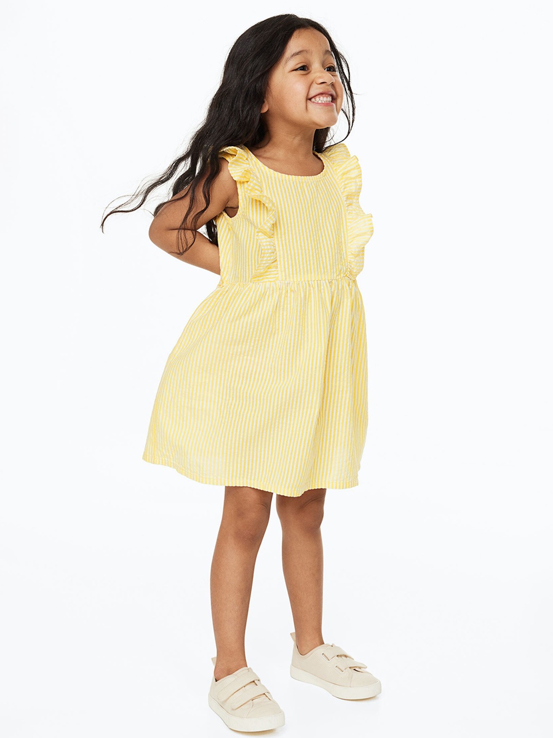 

H&M Girls Seersucker Pure Cotton Dress, Yellow