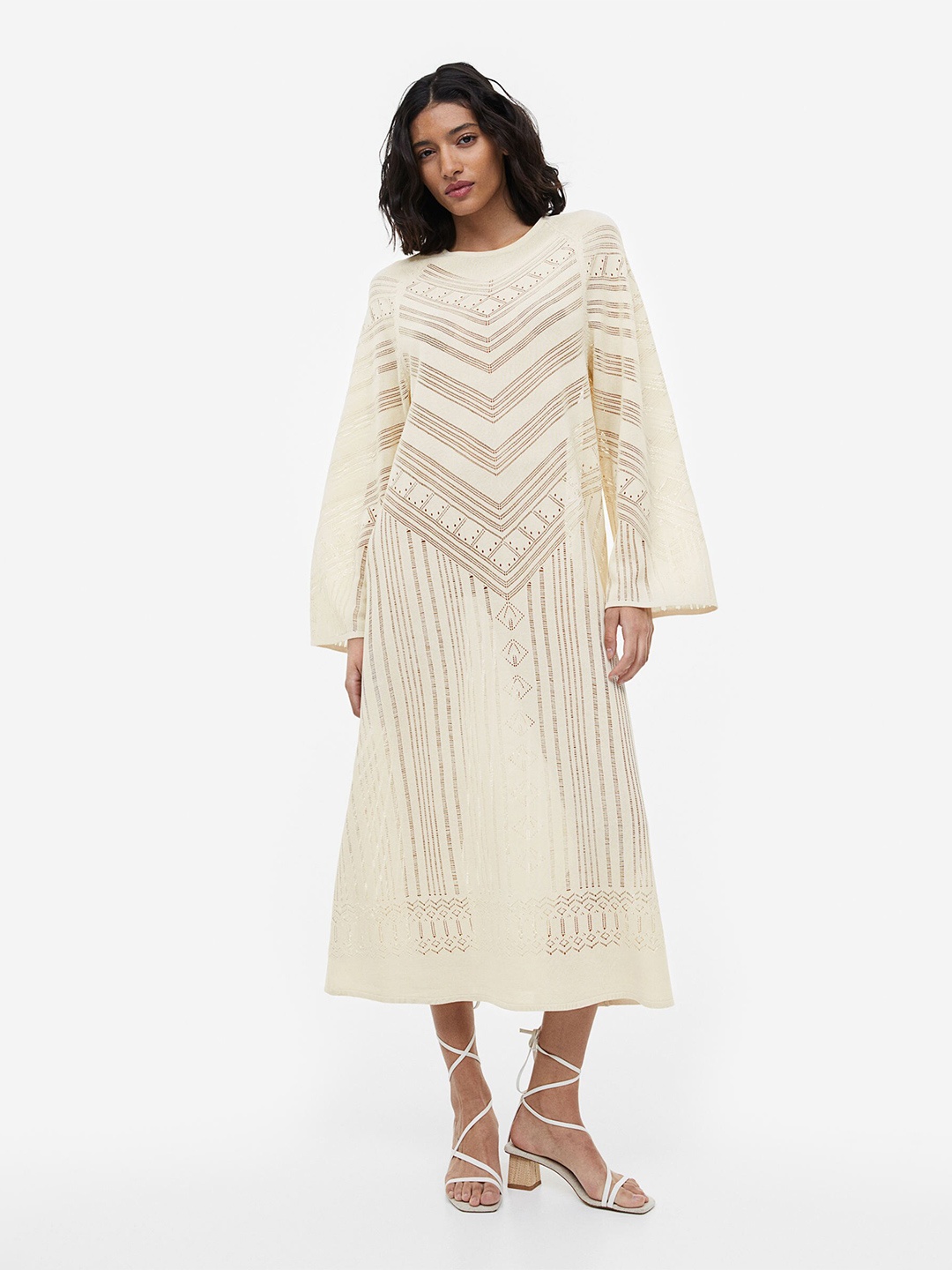 

H&M Pointelle-Knit A-Line Dress, Beige