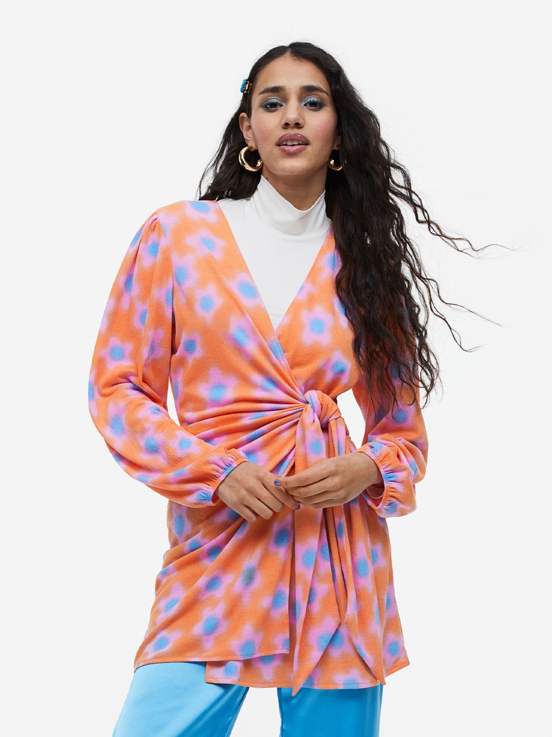 

H&M Balloon-Sleeved Wrap Dress, Orange