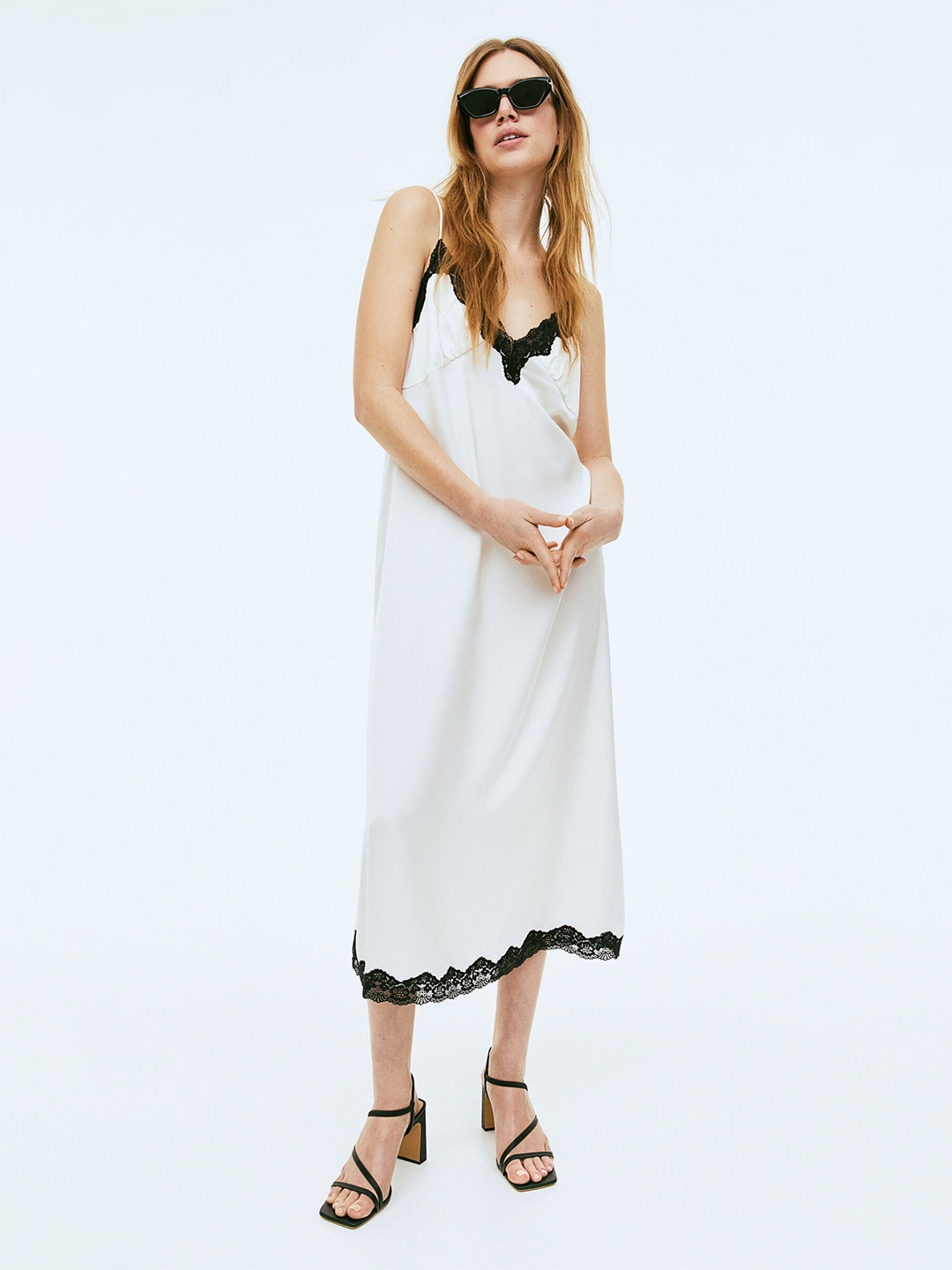 

H&M Lace-Trimmed Slip Dress, White