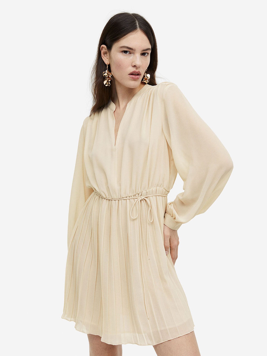 

H&M Pleated Dress, Beige