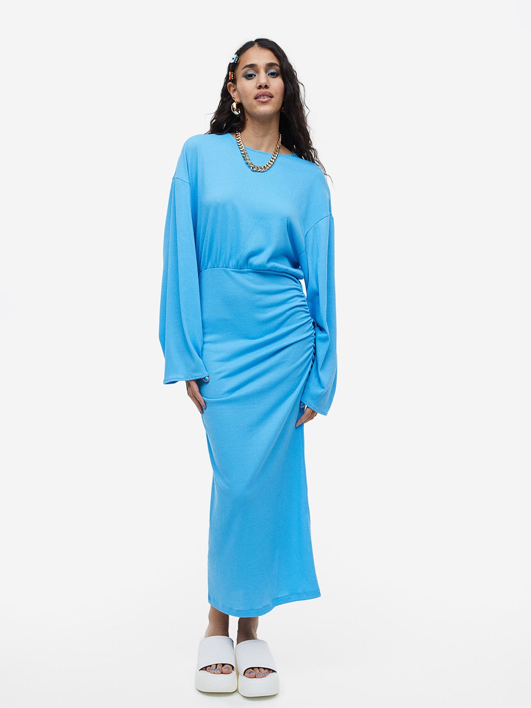 

H&M Crinkled Gathered Dress, Blue