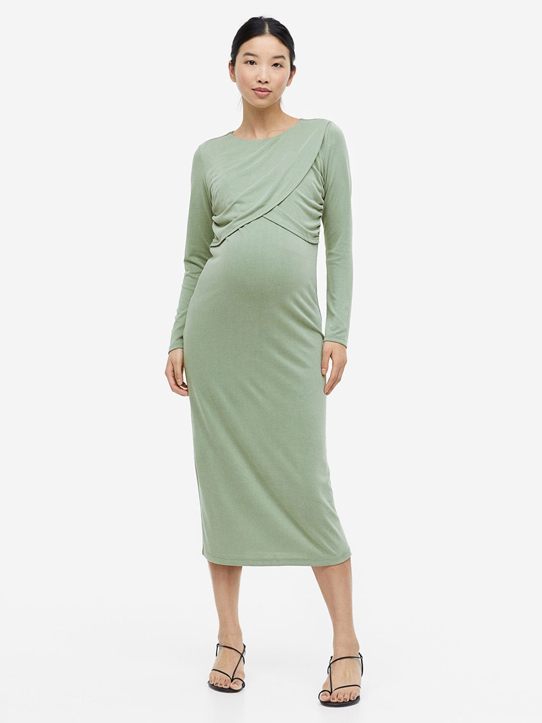 

H&M MAMA Gathered Nursing Dress, Olive