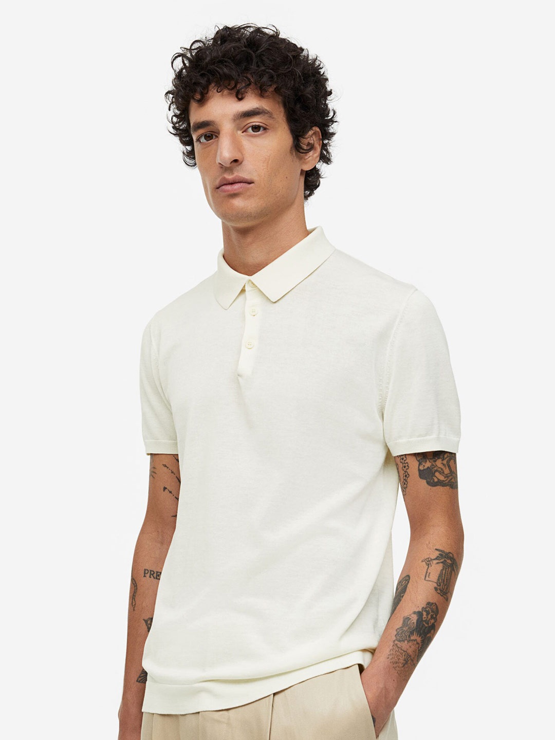 

H&M Slim Fit Silk-Blend Polo Shirt, White