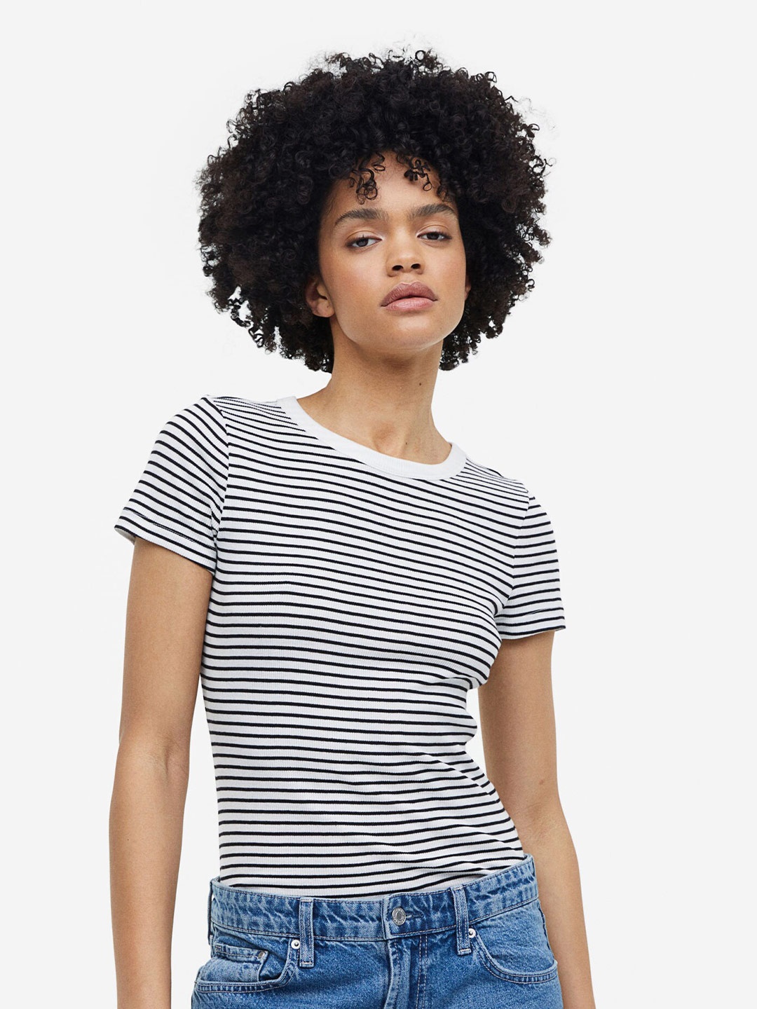 

H&M Ribbed Modal-Blend T-shirt, White