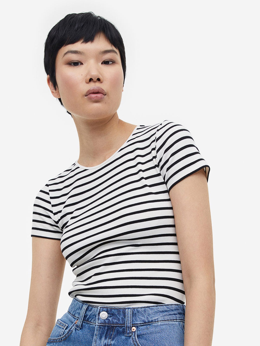 

H&M Ribbed T-shirt, White