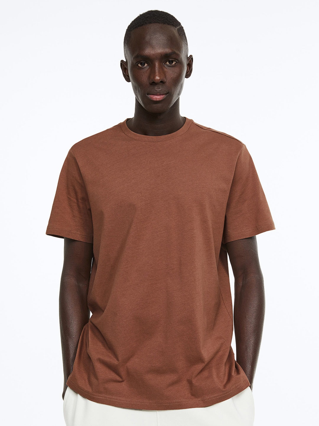 

H&M Regular Fit Round-Neck Pure Cotton T-shirt, Brown