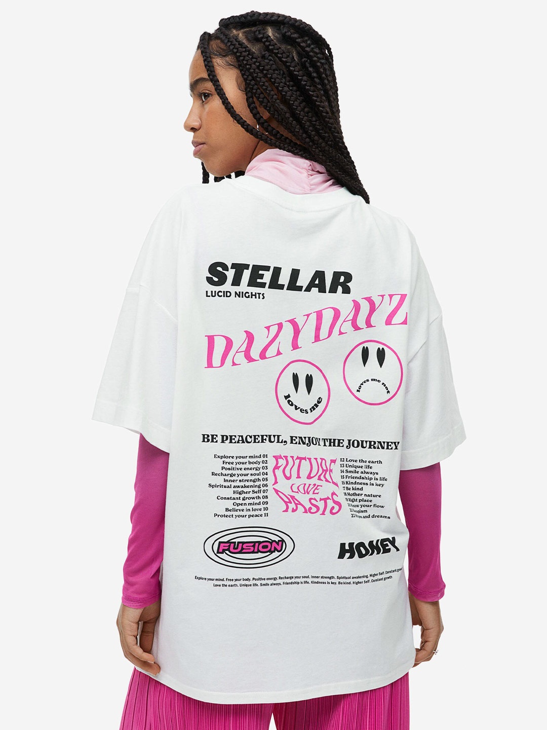 

H&M Oversized Printed Pure Cotton T-shirt, White