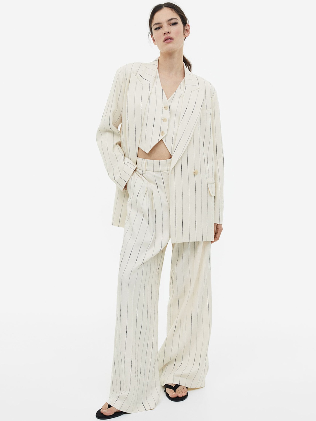 

H&M Linen-Blend Blazer, White