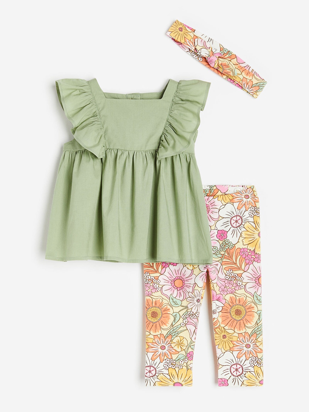 

H&M Girls 3-Piece Cotton Set, Green