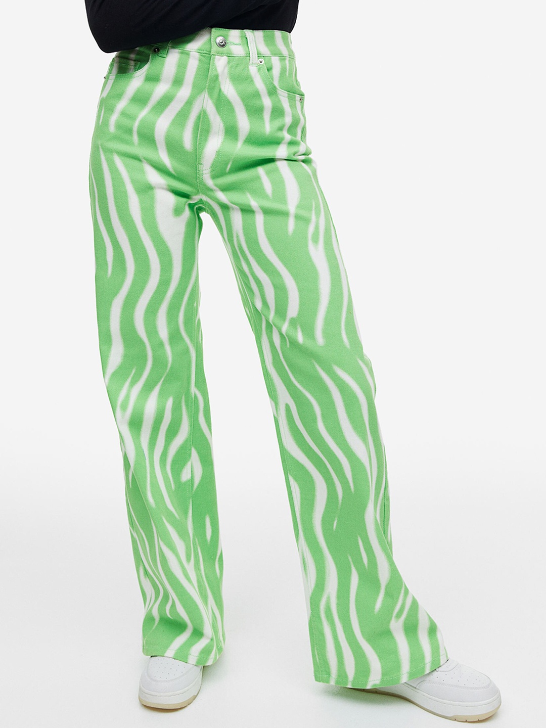 

H&M Women Wide Twill Trousers, Green